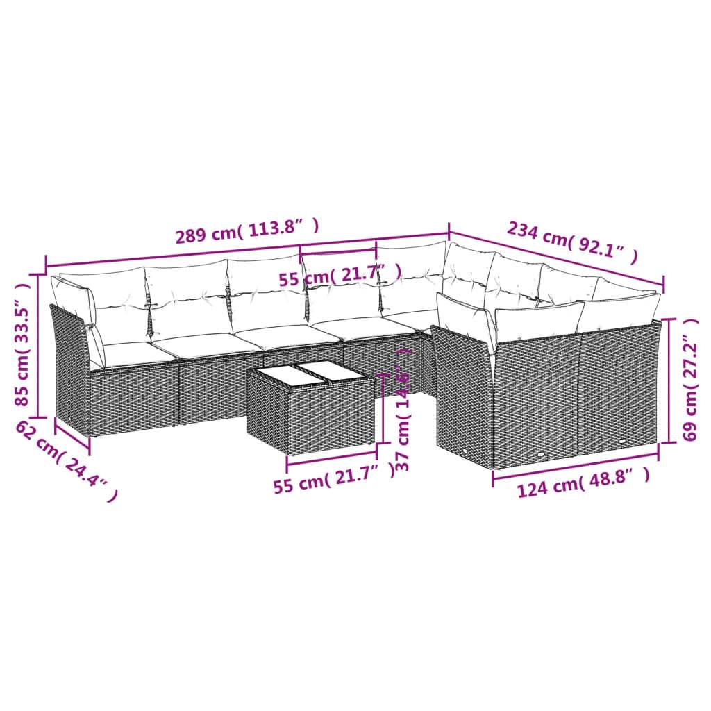 Set Divano da Giardino 10 pz con Cuscini Grigio in Polyrattan | homemem39
