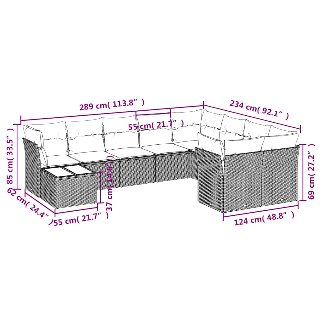 Set Divani da Giardino 10pz con Cuscini in Polyrattan Nero | homemem39