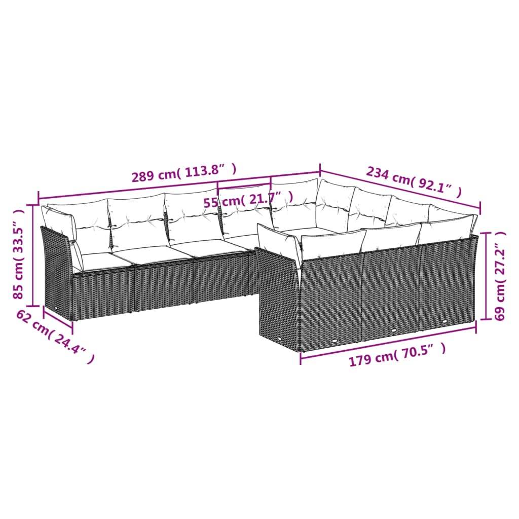 Set Divano Giardino 10 pz con Cuscini Grigio Chiaro Polyrattan | homemem39