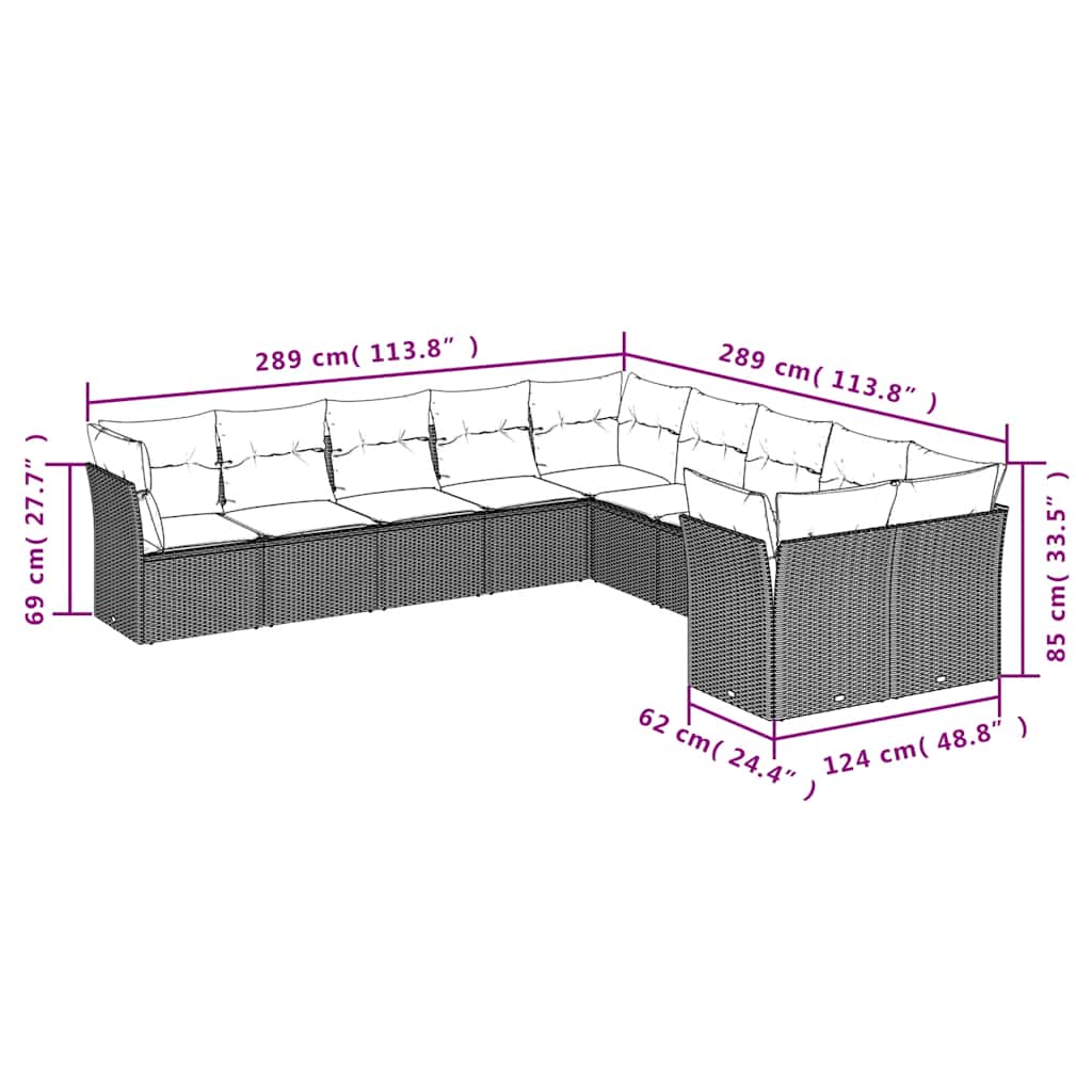 Set Divani da Giardino 10pz con Cuscini in Polyrattan Nero | homemem39
