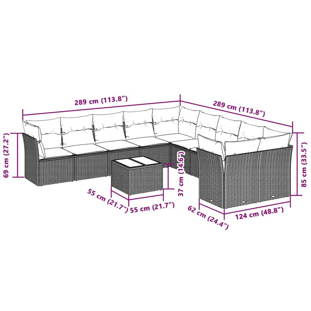Set Divani da Giardino 11 pz con Cuscini in Polyrattan Grigio | homemem39