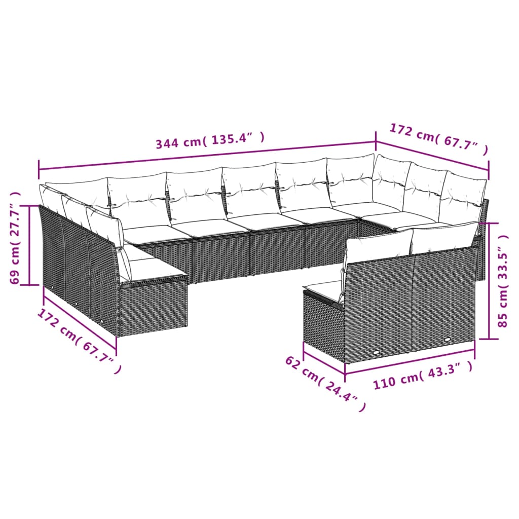 Set Divani da Giardino 9 pz con Cuscini Nero in Polyrattan | homemem39