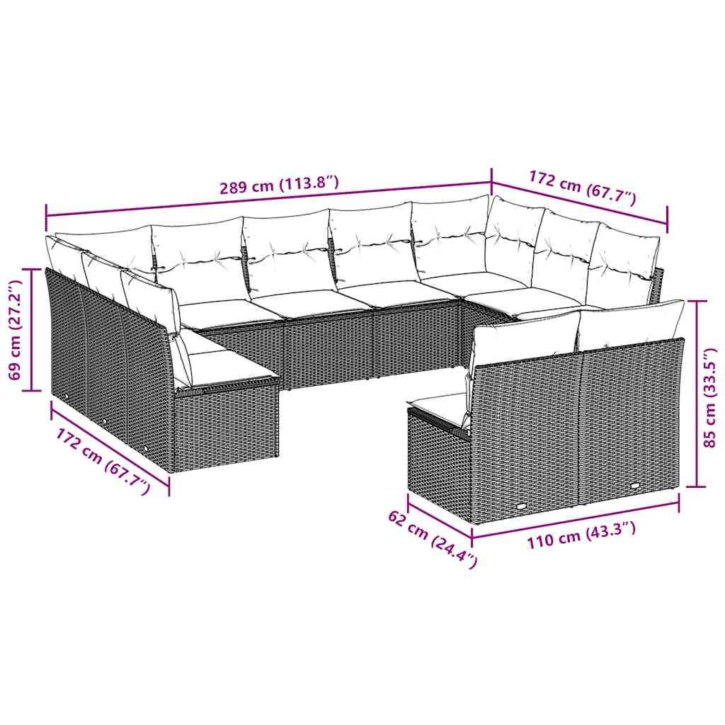 Set Divani da Giardino 11 pz con Cuscini in Polyrattan Grigio | homemem39