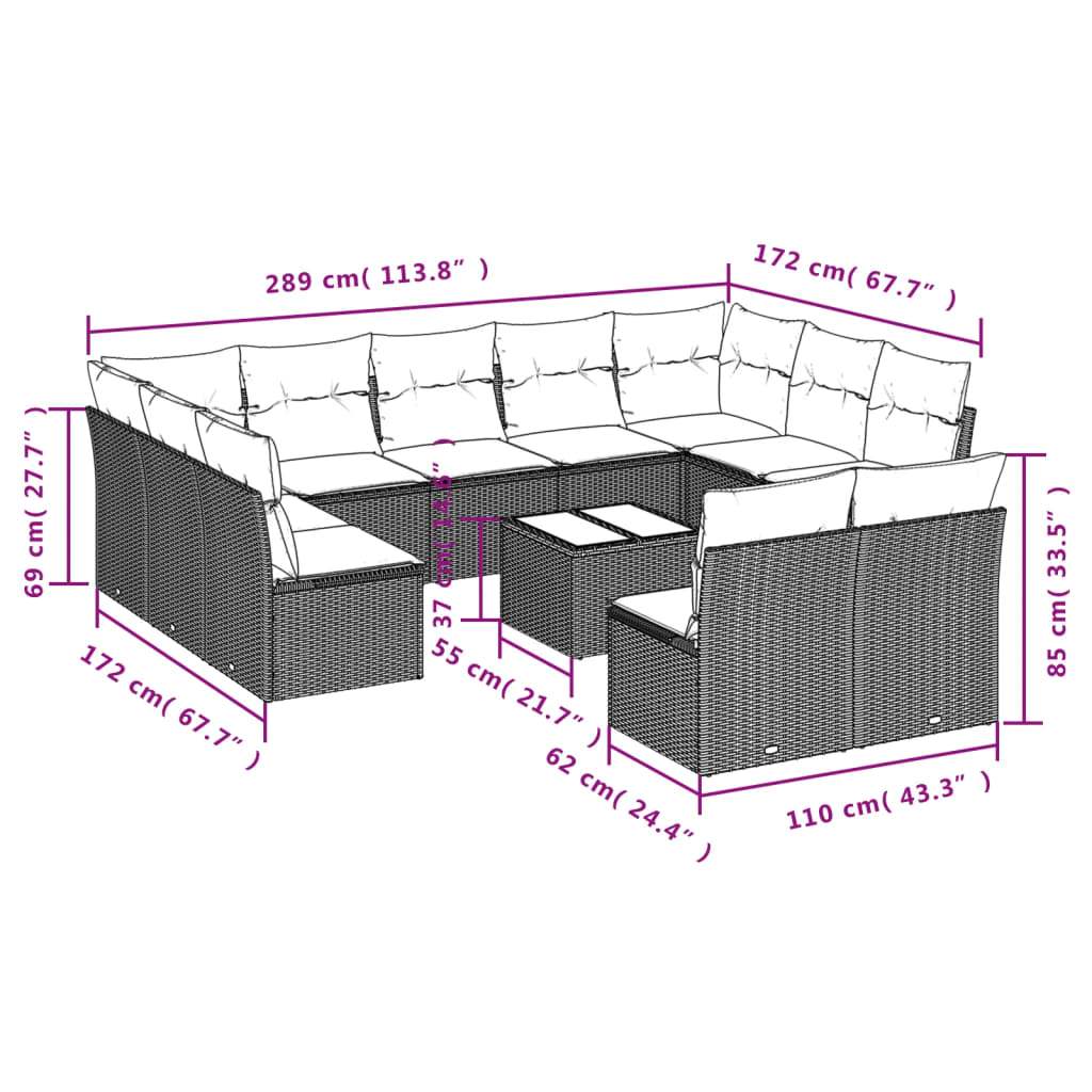 Set Divani da Giardino 12 pz con Cuscini Grigio in Polyrattan | homemem39