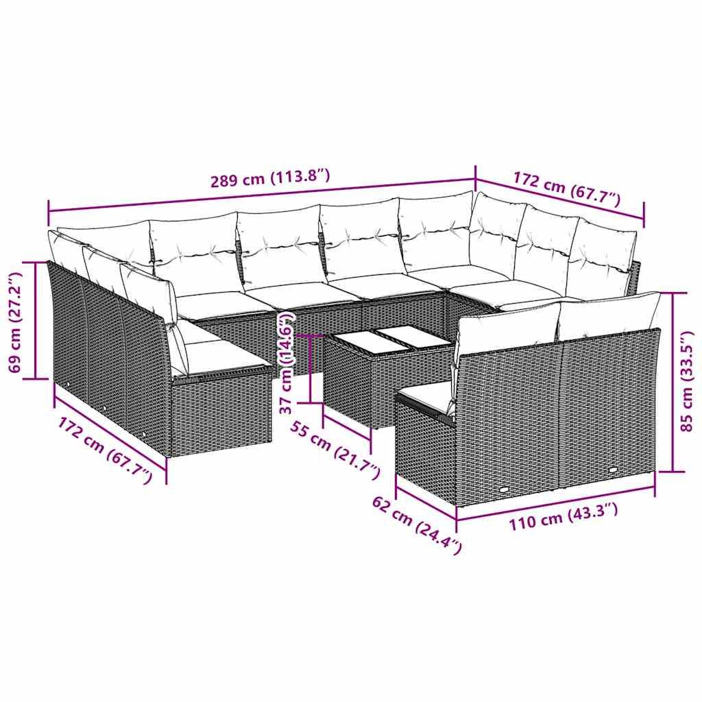 Set Divano Giardino 12 pz con Cuscini Grigio Chiaro Polyrattan | homemem39