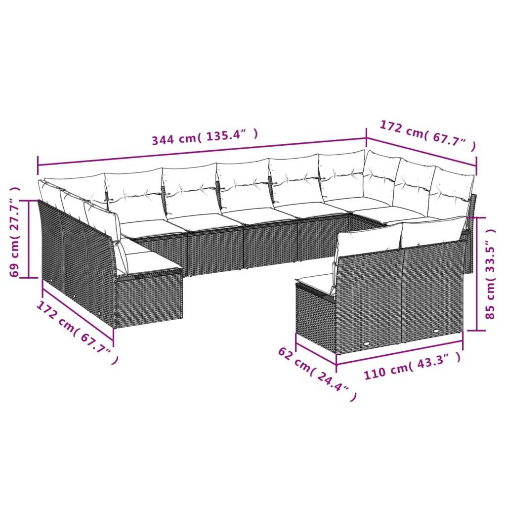 Set Divani da Giardino 12 pz con Cuscini Grigio in Polyrattan | homemem39