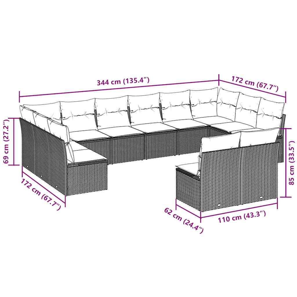 Set Divano Giardino 12 pz con Cuscini Grigio Chiaro Polyrattan | homemem39