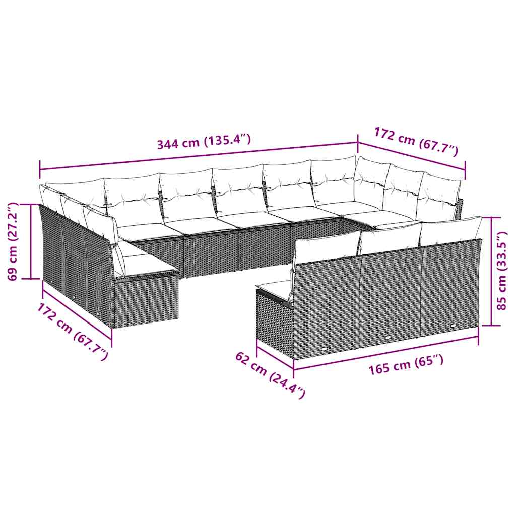 Set Divani da Giardino 13 pz con Cuscini Marrone in Polyrattan | homemem39