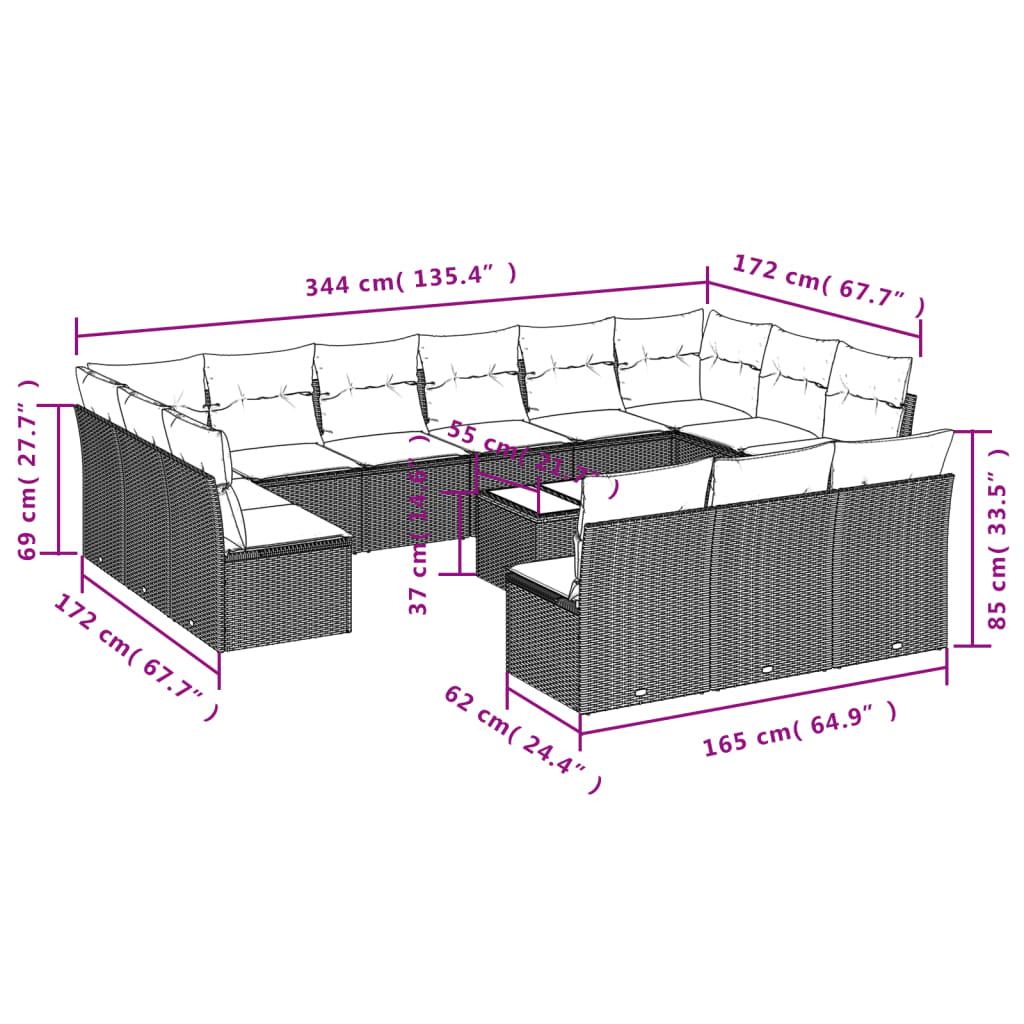 Set Divani da Giardino 14pz con Cuscini in Polyrattan Nero | homemem39