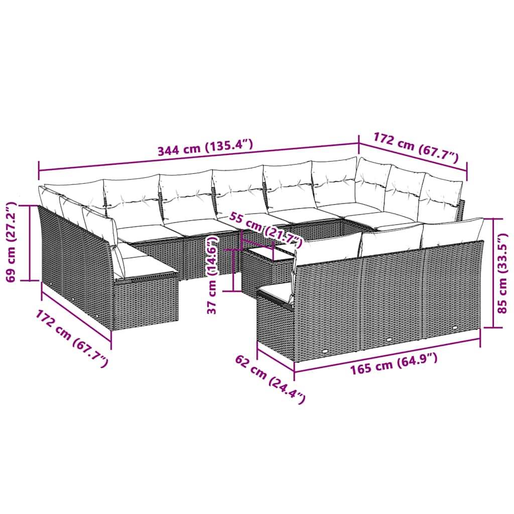 Set Divani da Giardino 14pz con Cuscini in Polyrattan | homemem39