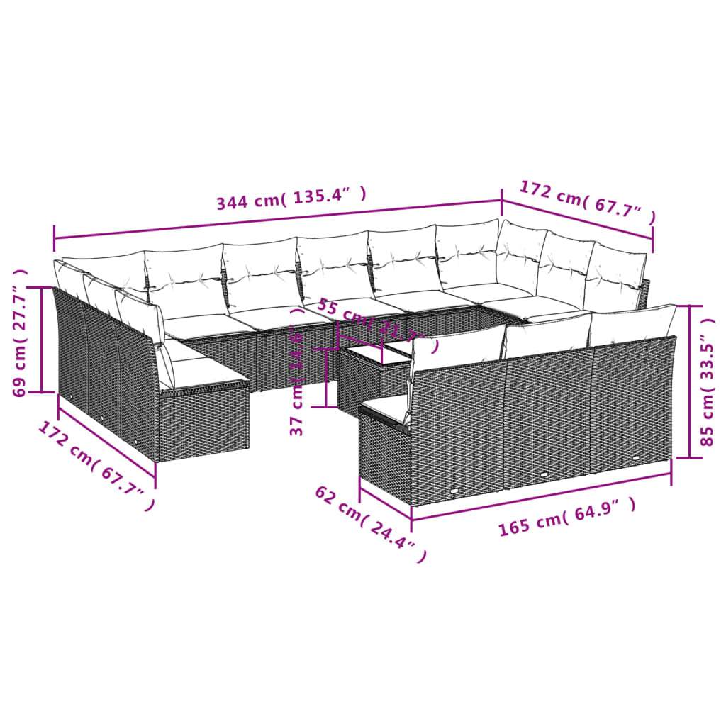 Set Divani da Giardino 14pz con Cuscini in Polyrattan Marrone | homemem39
