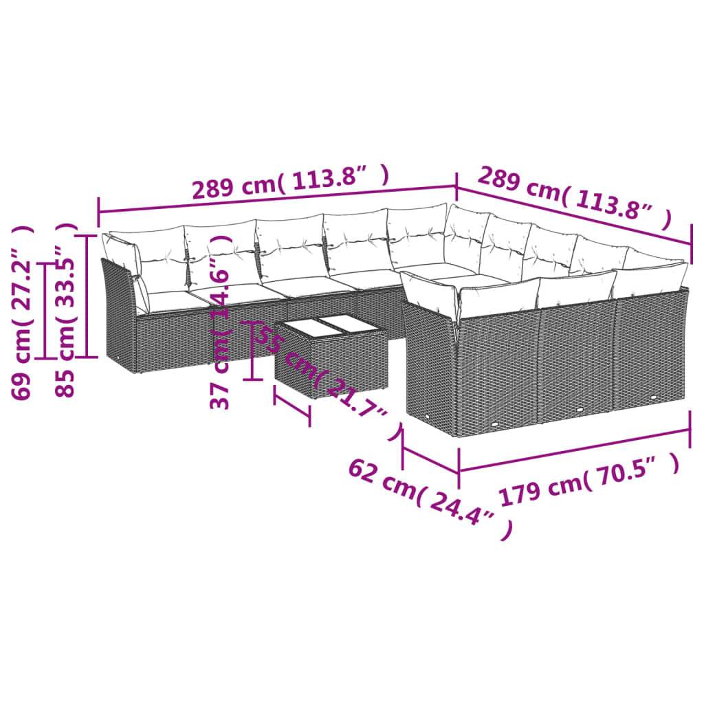 Set Divano Giardino 12 pz con Cuscini Grigio Chiaro Polyrattan | homemem39