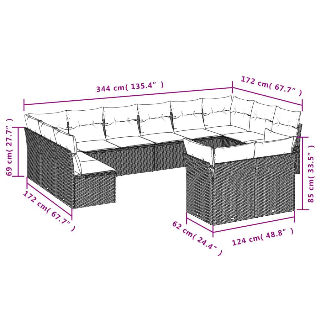 Set Divani da Giardino 12 pz con Cuscini Beige in Polyrattan | homemem39
