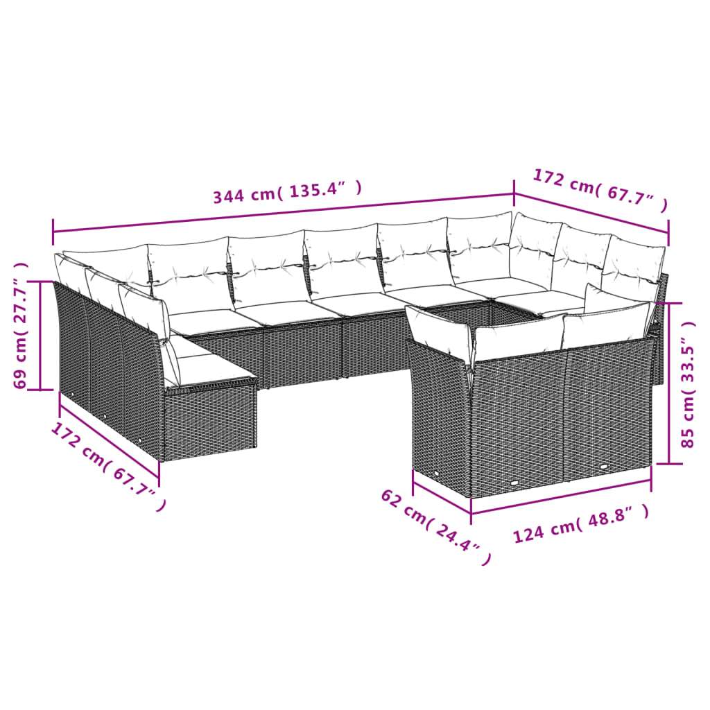 Set Divani da Giardino 12 pz con Cuscini Marrone in Polyrattan | homemem39