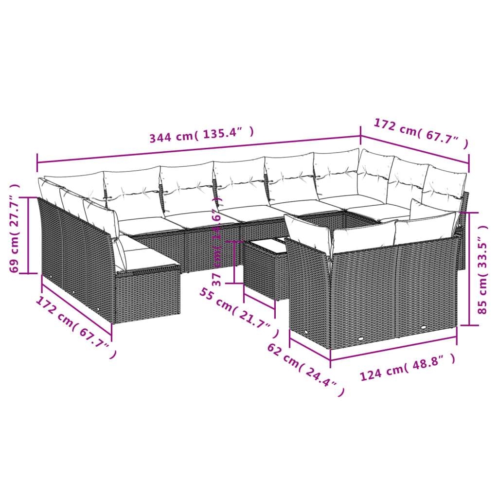 Set Divani da Giardino 13pz con Cuscini Nero in Polyrattan | homemem39