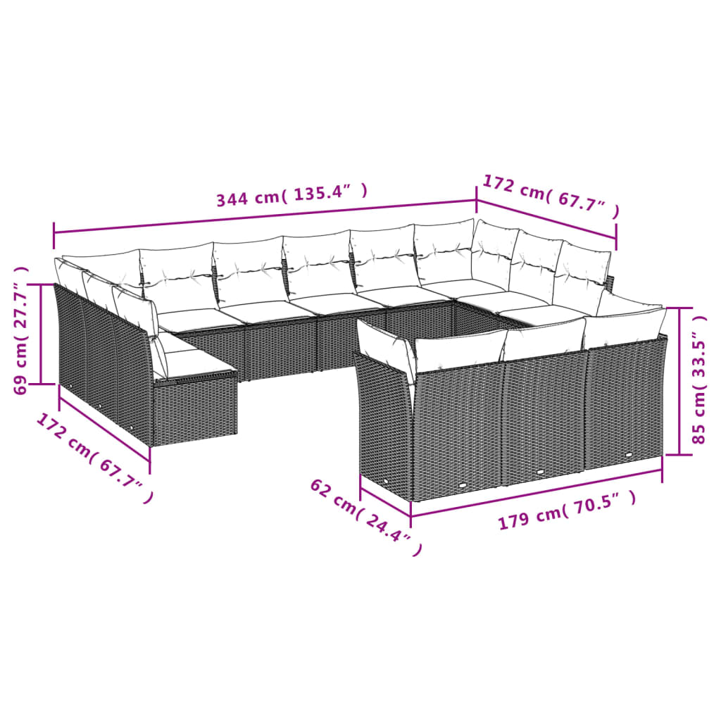 Set Divani da Giardino 13 pz con Cuscini Grigio in Polyrattan | homemem39