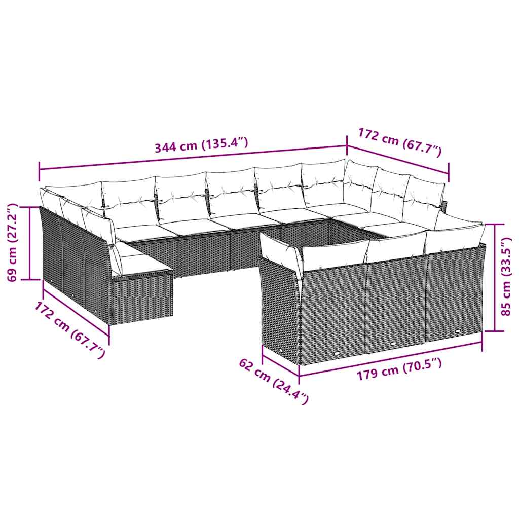 Set Divani da Giardino 13 pz con Cuscini Marrone in Polyrattan