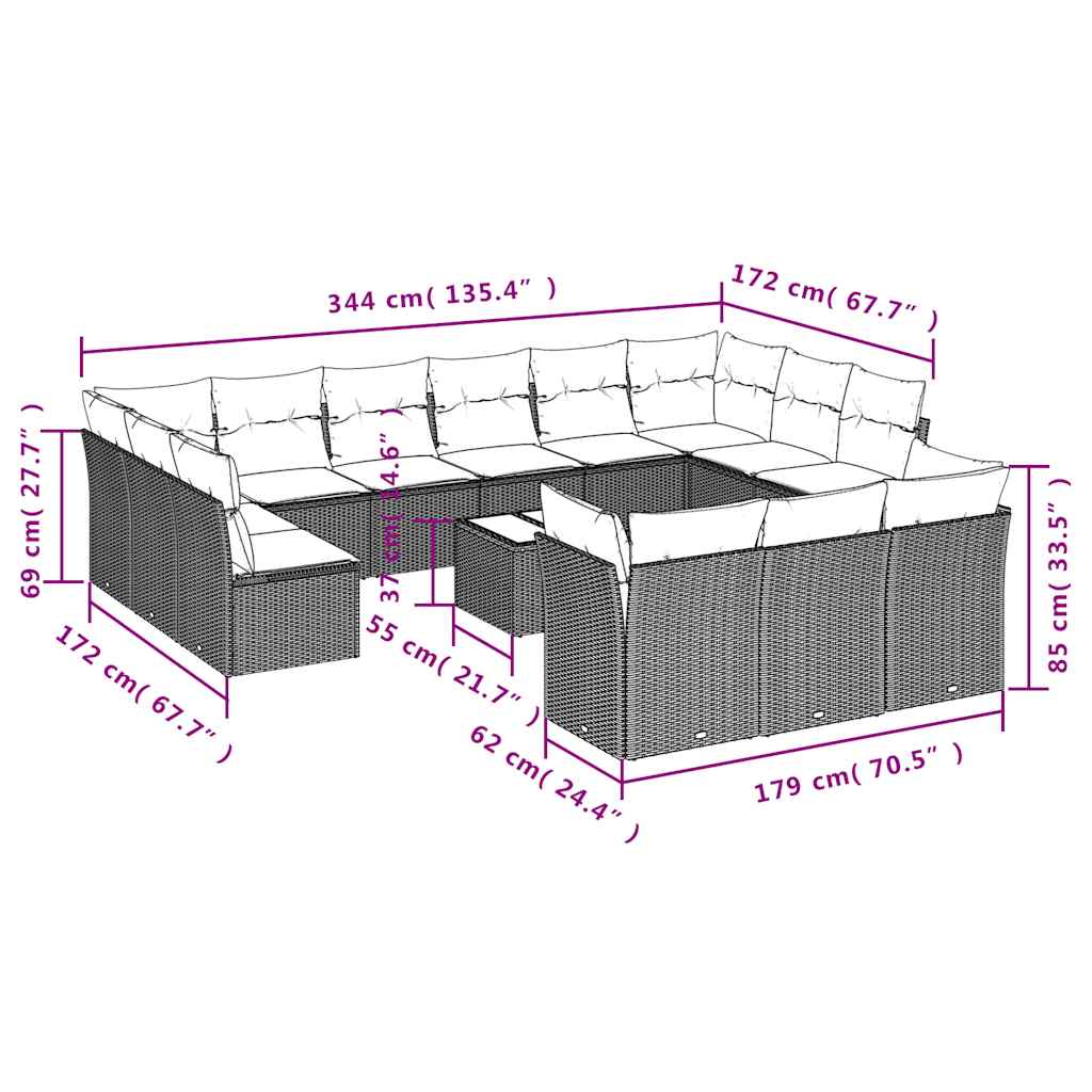 Set Divani da Giardino 14pz con Cuscini in Polyrattan Nero | homemem39