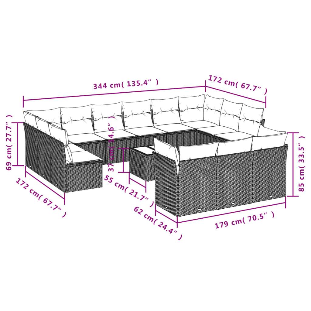 Set Divani da Giardino 14pz con Cuscini in Polyrattan Grigio | homemem39