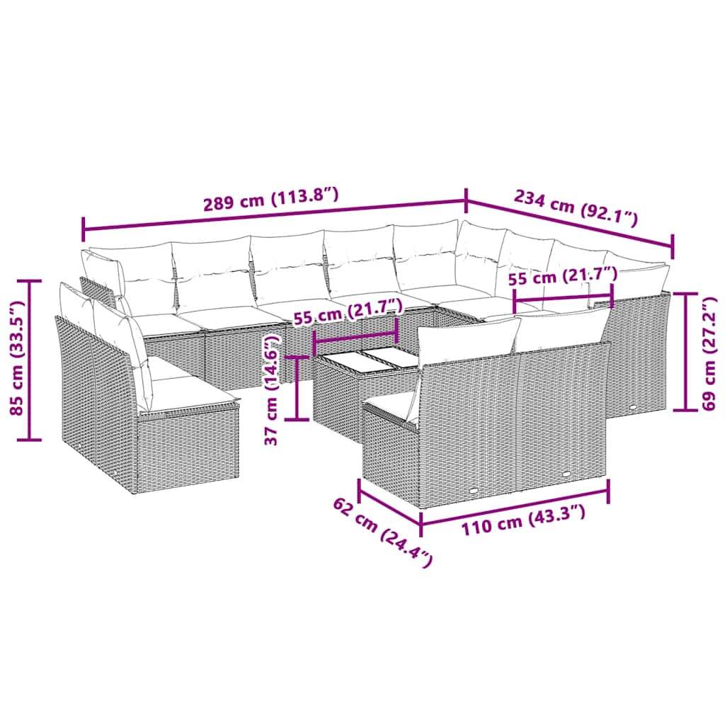 Set Divani Giardino 13 pz con Cuscini Grigio Chiaro Polyrattan - homemem39