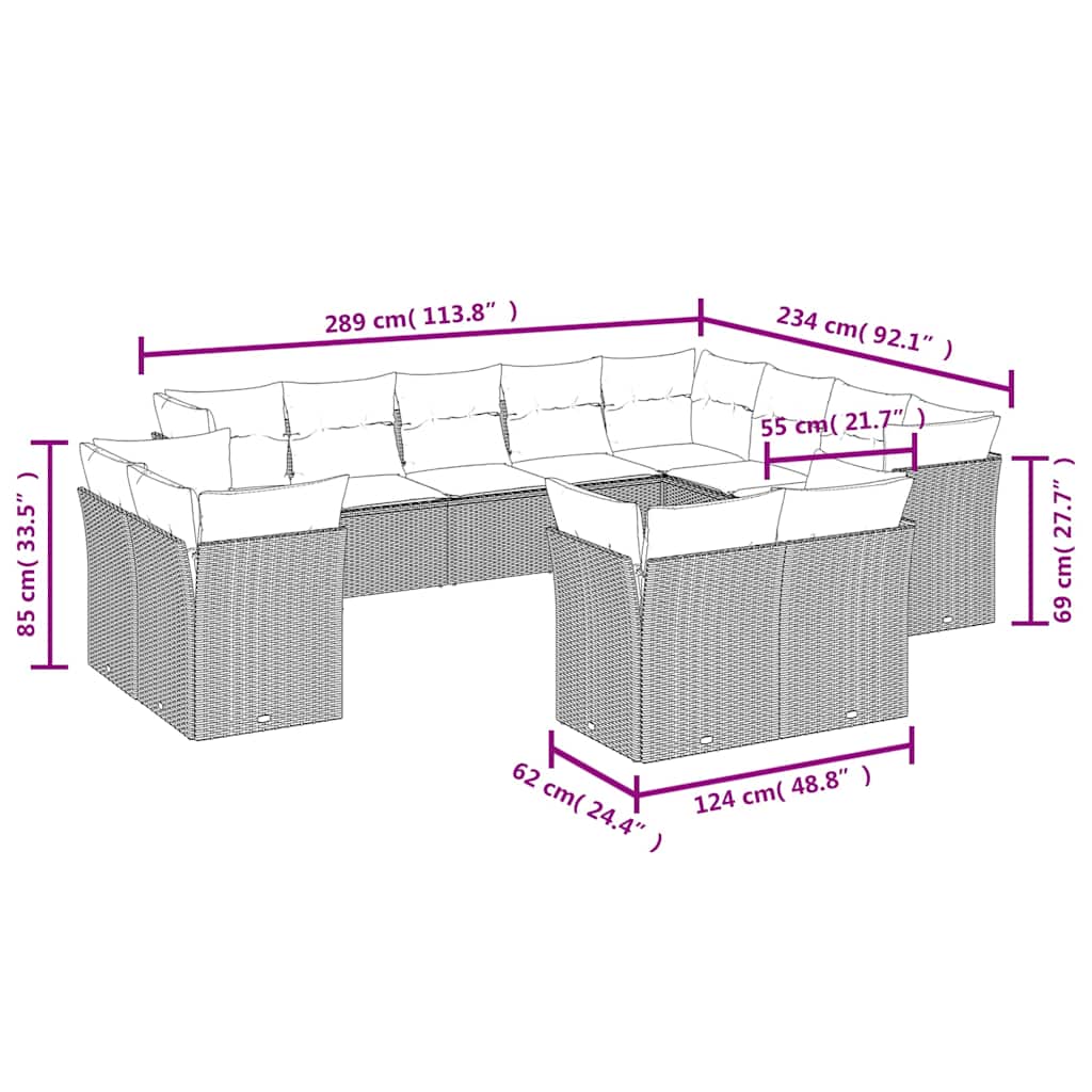 Set Divani da Giardino 12 pz con Cuscini Nero in Polyrattan | homemem39