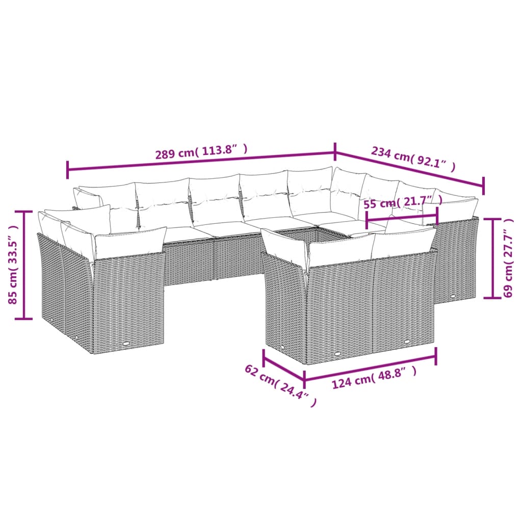Set Divani da Giardino 12 pz con Cuscini Nero in Polyrattan | homemem39