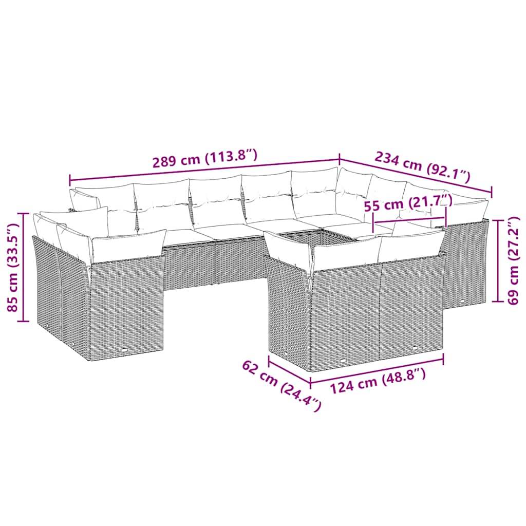 Set Divano Giardino 12 pz con Cuscini Grigio Chiaro Polyrattan | homemem39