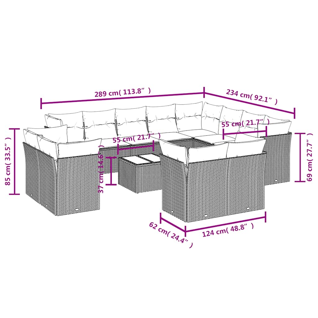 Set Divani da Giardino 13pz con Cuscini Nero in Polyrattan | homemem39