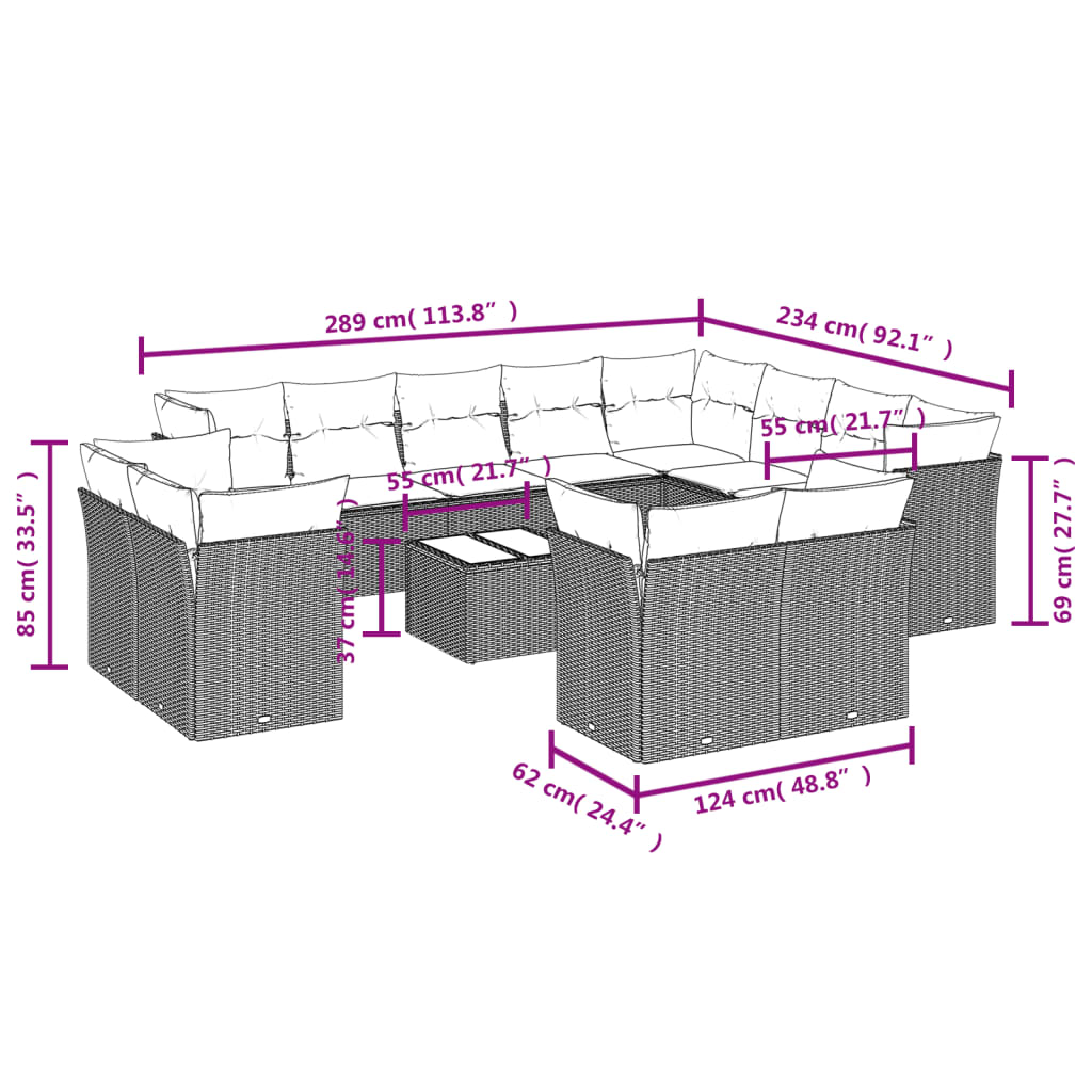 Set Divani da Giardino 13 pz con Cuscini Marrone in Polyrattan | homemem39