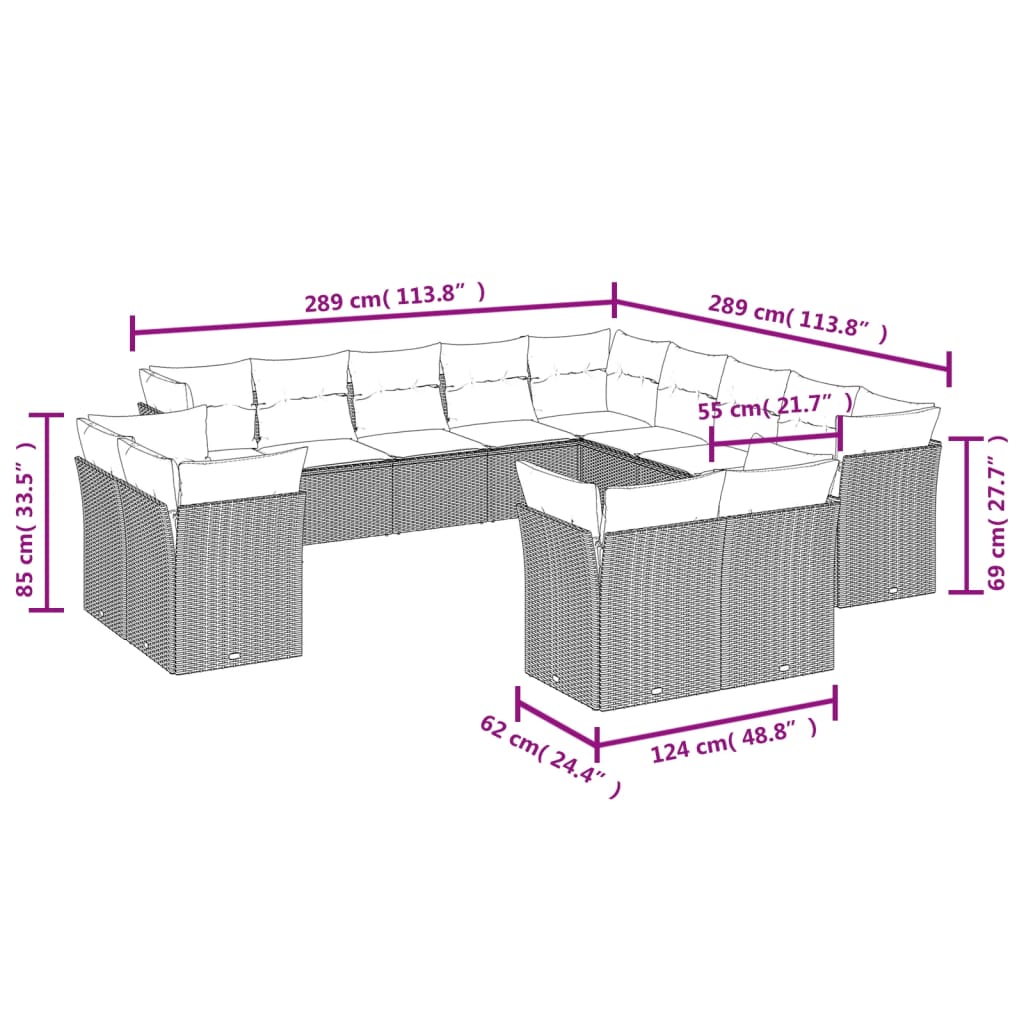 Set Divani da Giardino 13pz con Cuscini Nero in Polyrattan | homemem39