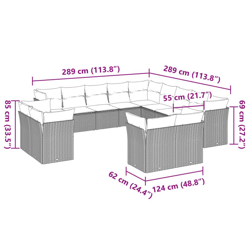 Set Divani Giardino 13 pz con Cuscini Grigio Chiaro Polyrattan - homemem39