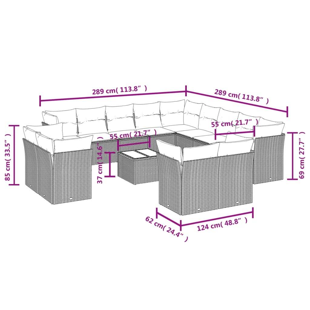 Set Divani da Giardino 14pz con Cuscini in Polyrattan Nero | homemem39