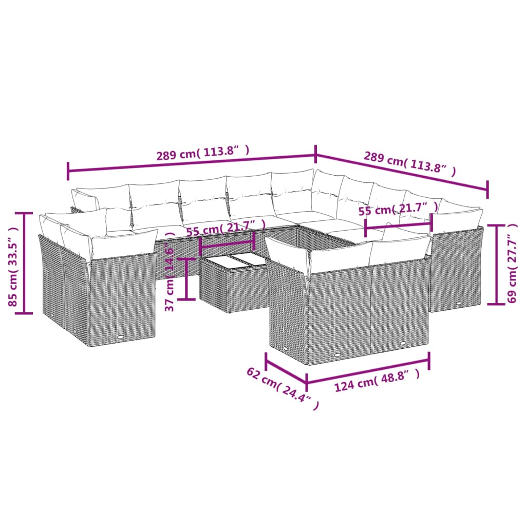 Set Divani da Giardino 14pz con Cuscini in Polyrattan Nero | homemem39
