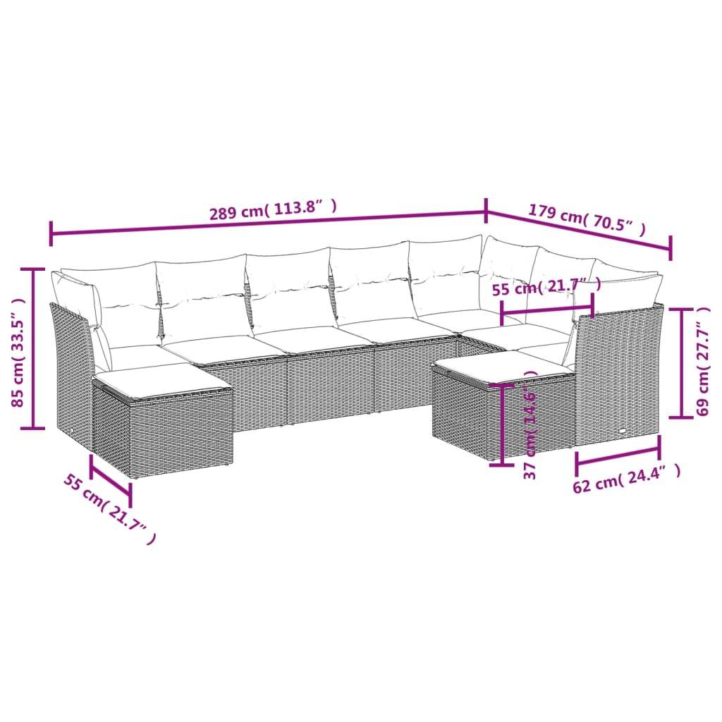 Set Divani da Giardino 9 pz con Cuscini Nero in Polyrattan | homemem39