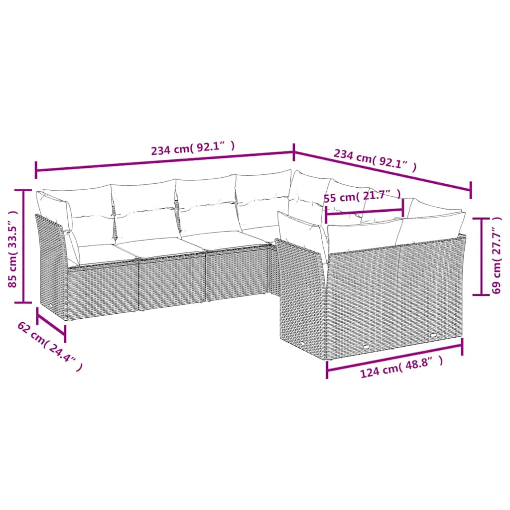 Set Divani da Giardino con Cuscini 8 pz Nero in Polyrattan | homemem39