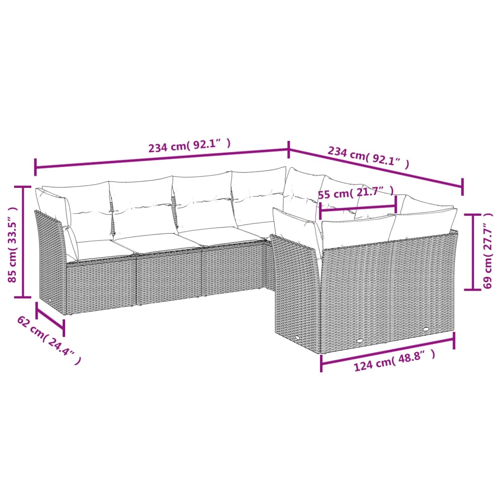 Set Divani da Giardino con Cuscini 8 pz Nero in Polyrattan | homemem39