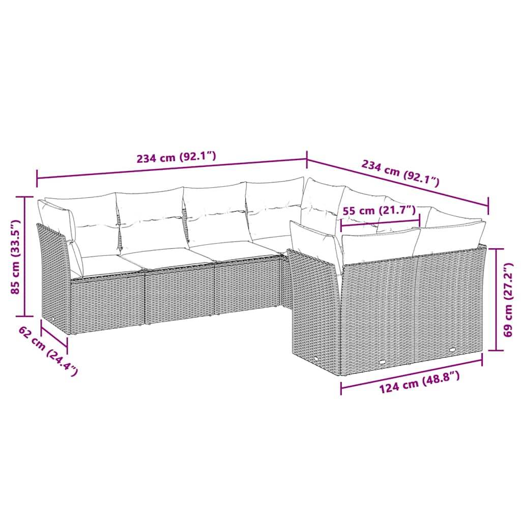 Set Divano da Giardino 8pz con Cuscini Grigio Chiaro Polyrattan | homemem39