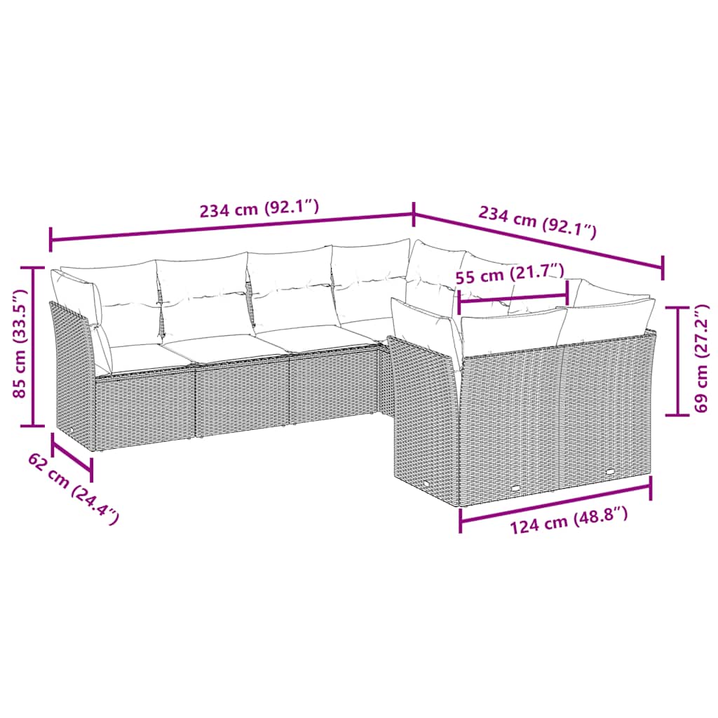 Set Divani da Giardino 8 pz con Cuscini Marrone in Polyrattan | homemem39
