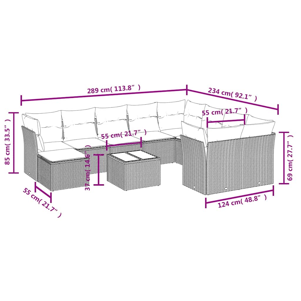 Set Divani da Giardino 11 pz con Cuscini in Polyrattan Nero | homemem39