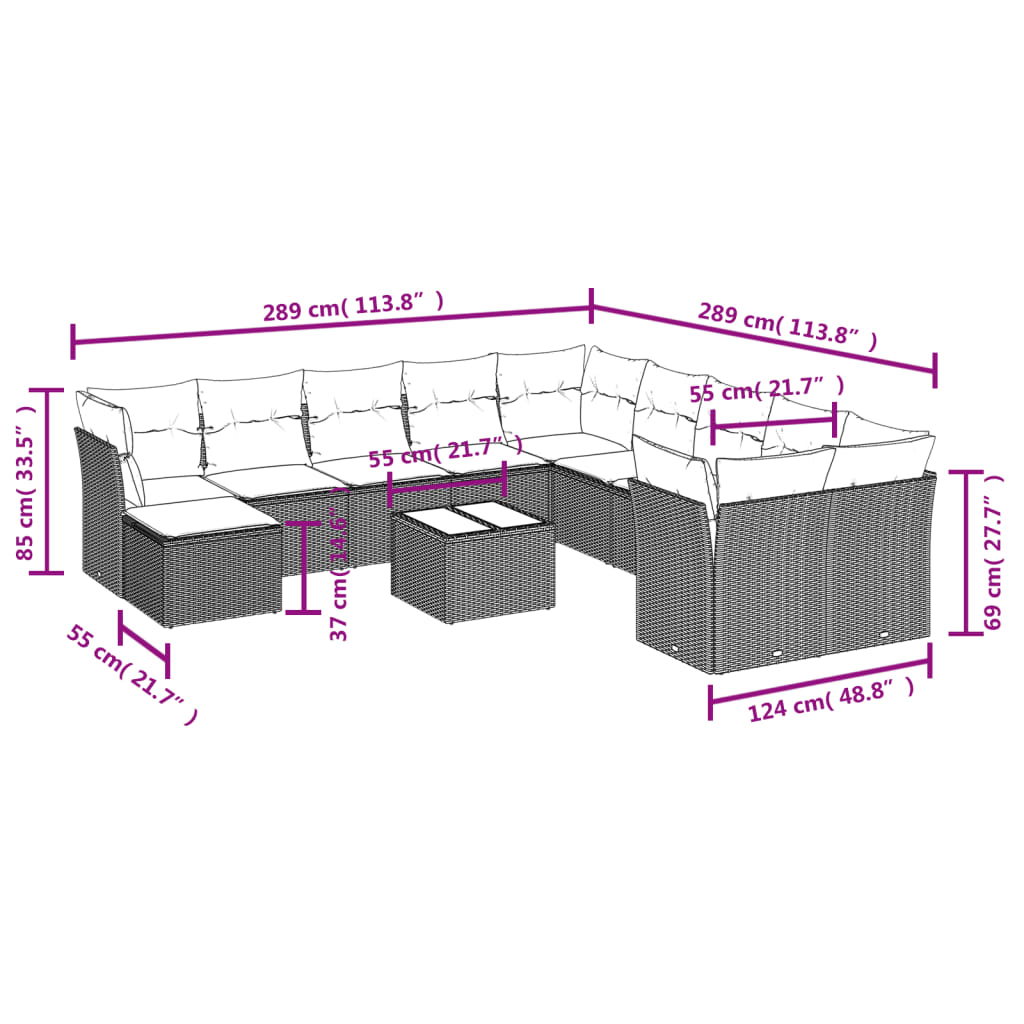 Set Divani da Giardino 12 pz con Cuscini Grigio in Polyrattan | homemem39