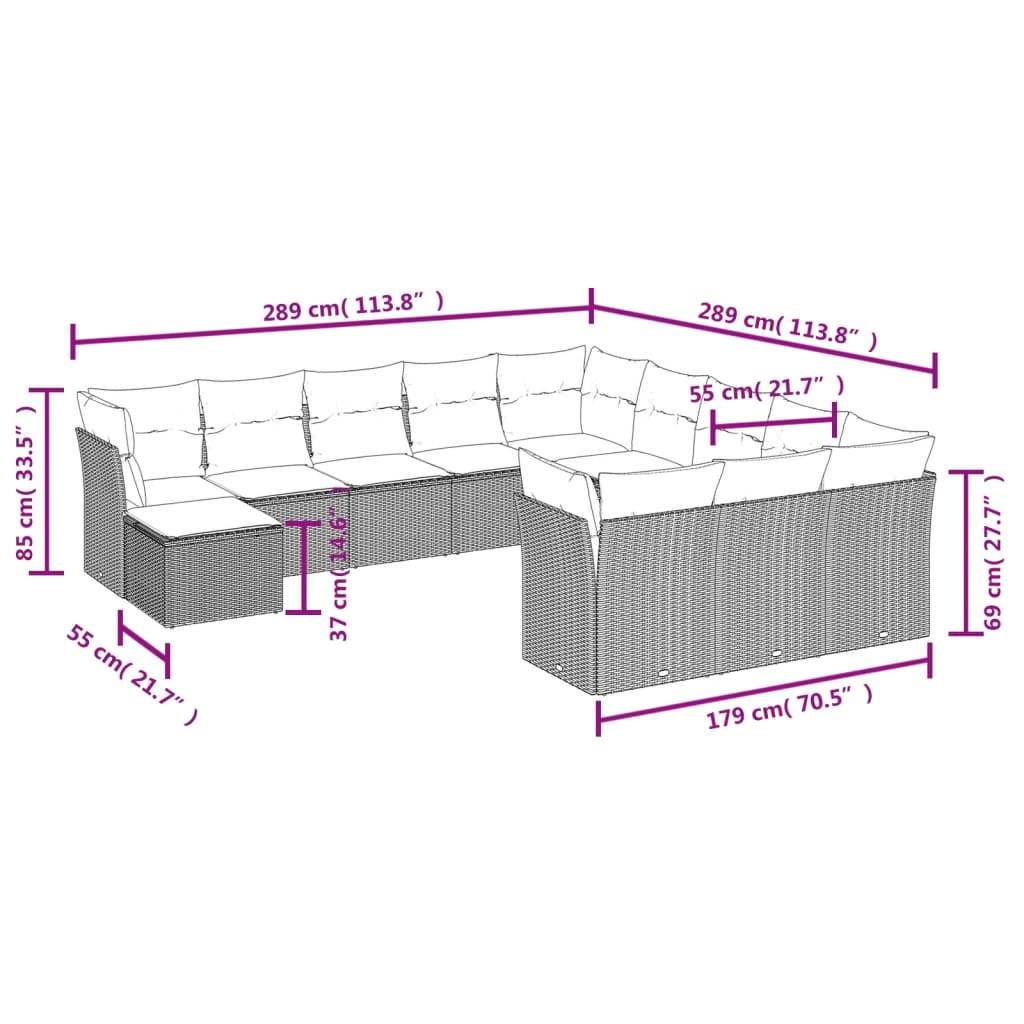 Set Divani da Giardino 12 pz con Cuscini Nero in Polyrattan | homemem39