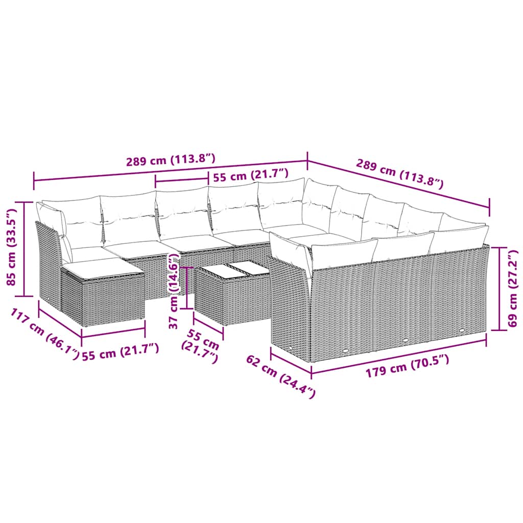 Set Divani Giardino 13 pz con Cuscini Grigio Chiaro Polyrattan | homemem39