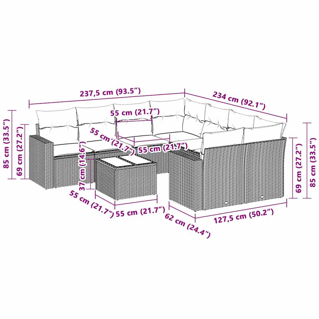 Set Divano da Giardino 3pz con Cuscini Grigio Chiaro Polyrattan | homemem39