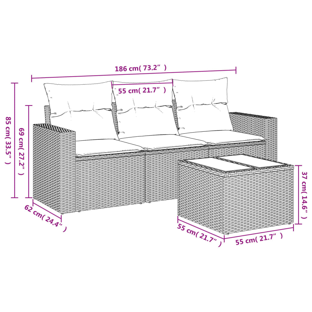 Set Divano da Giardino 4pz con Cuscini Grigio Chiaro Polyrattan | homemem39