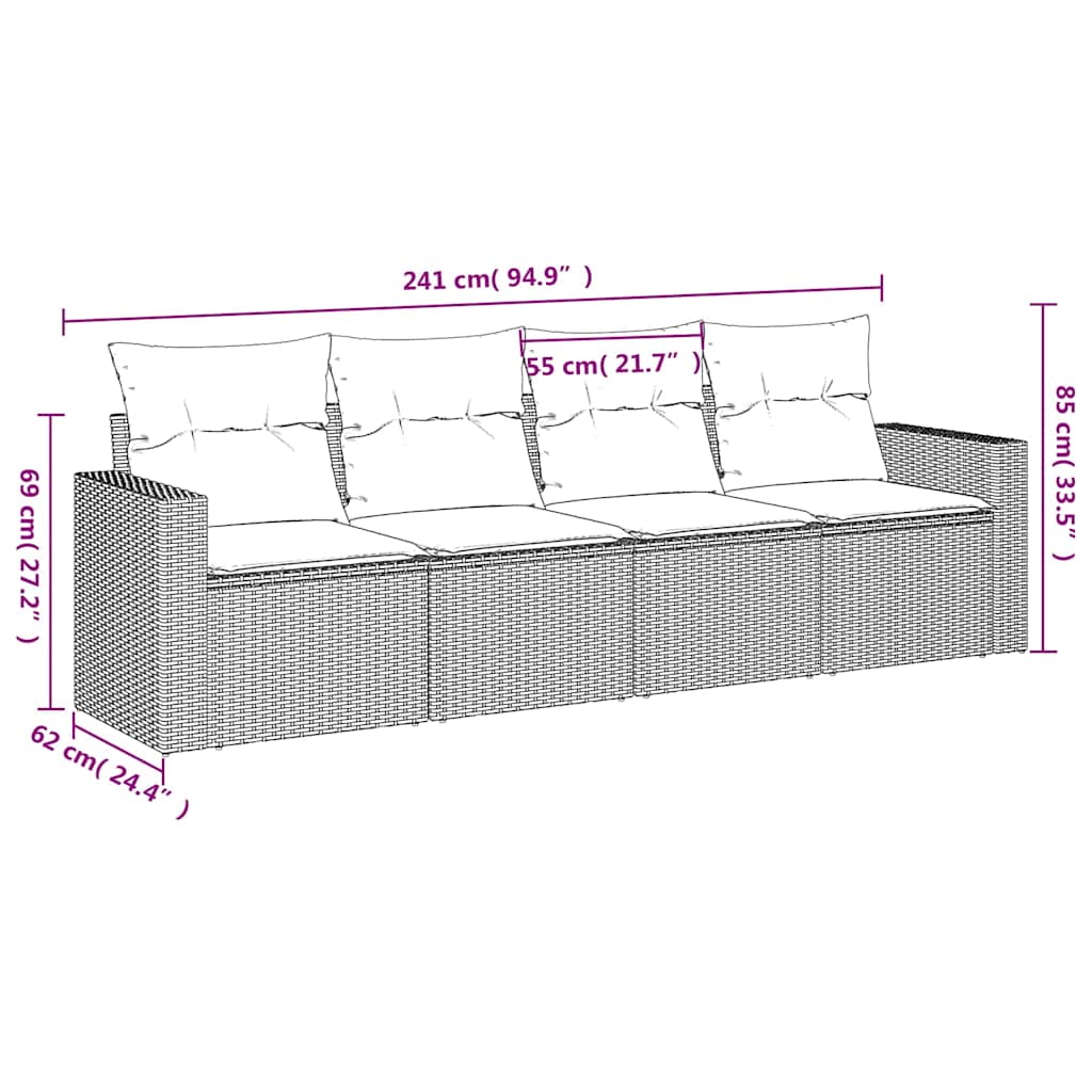 Set Divani da Giardino 4 pz con Cuscini Nero in Polyrattan | homemem39