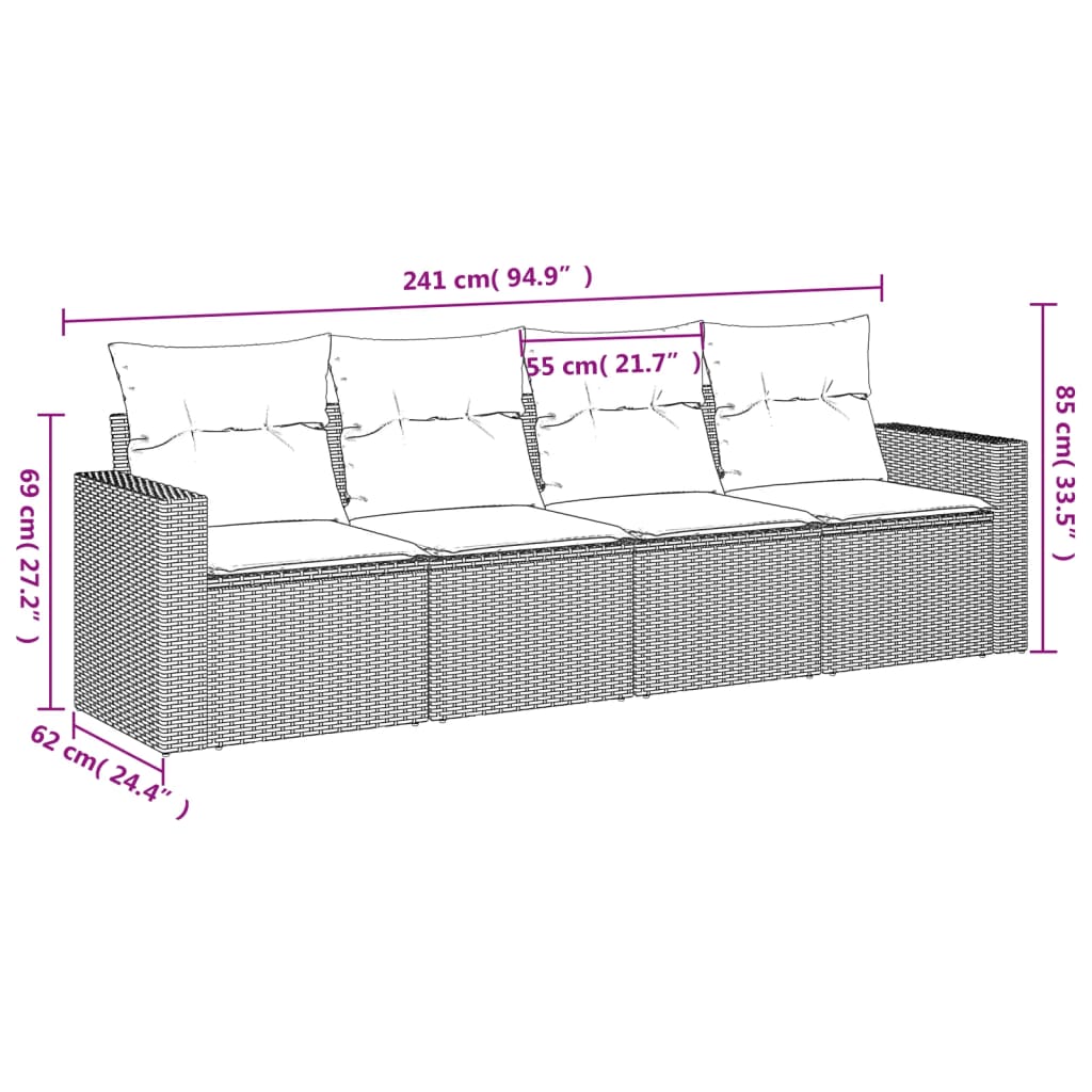 Set Divano da Giardino 4 pz con Cuscini Beige in Polyrattan | homemem39