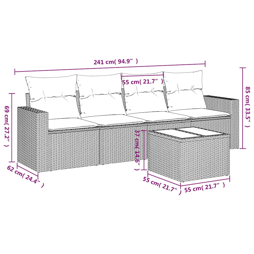 Set Divani da Giardino 5 pz con Cuscini in Polyrattan Nero | homemem39