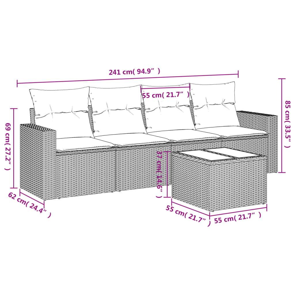 Set Divano da Giardino 5 pz con Cuscini Grigio in Polyrattan | homemem39