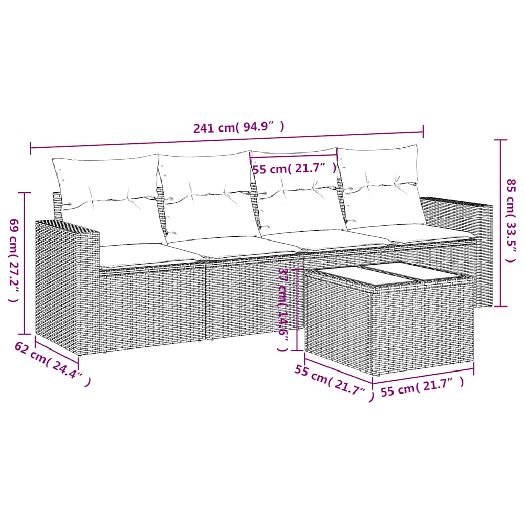 Set Divano da Giardino 5pz con Cuscini Grigio Chiaro Polyrattan | homemem39