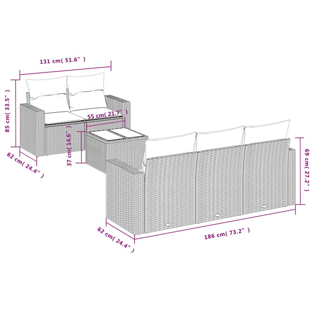 Set Divano da Giardino 6pz con Cuscini Grigio Chiaro Polyrattan